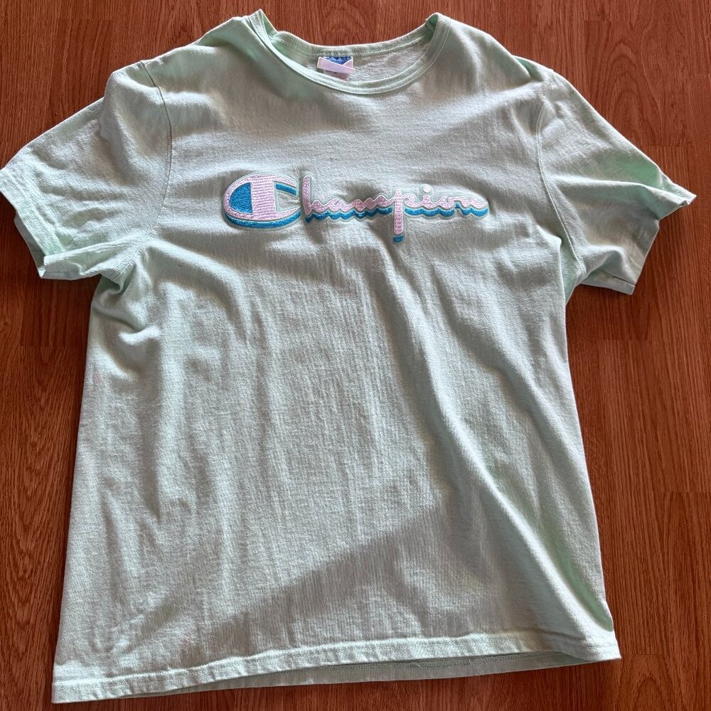 Champion Classic Jersey Script T-Shirt Green Size X-Large